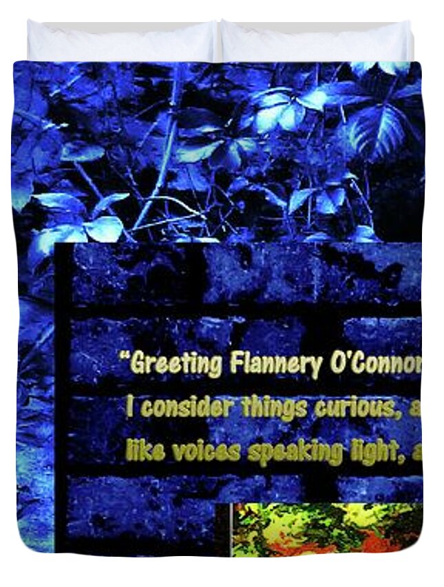 Book Cover Duvet Cover featuring the mixed media Greeting Flannery OConnor at the Back Door of My Mind by Aberjhani