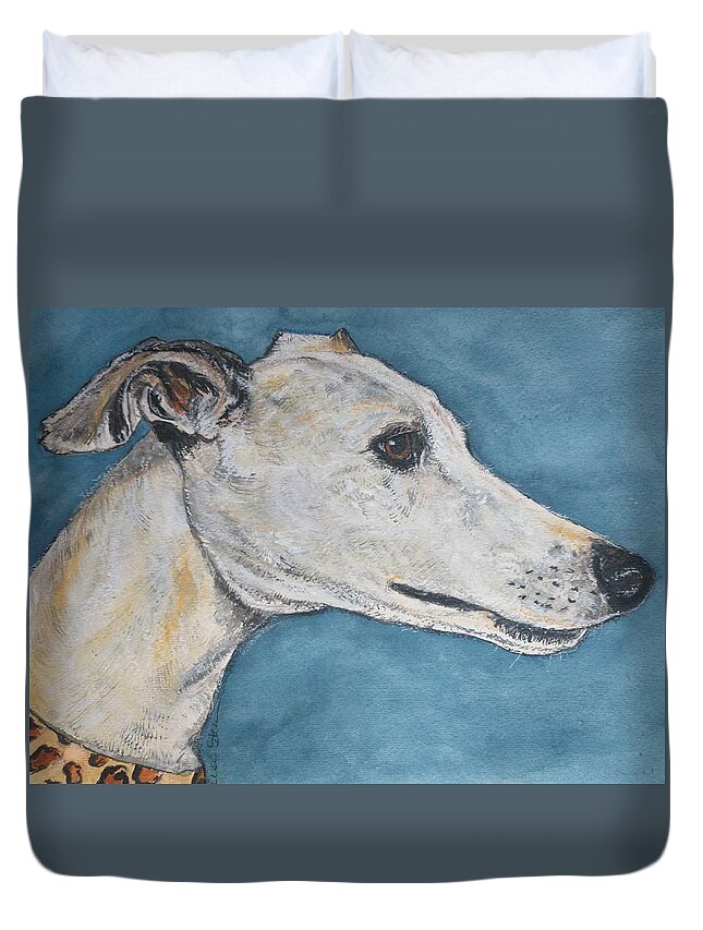 Pet Duvet Cover featuring the painting Greyhound I by Alison Steiner