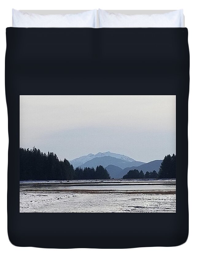 #juneau #alaska #ak #tours #cruise #boyscoutcamp #eaglebeach #vacation #winter #cold #shading #sherlterisland #admiraltyisland Duvet Cover featuring the photograph Greyscale by Charles Vice