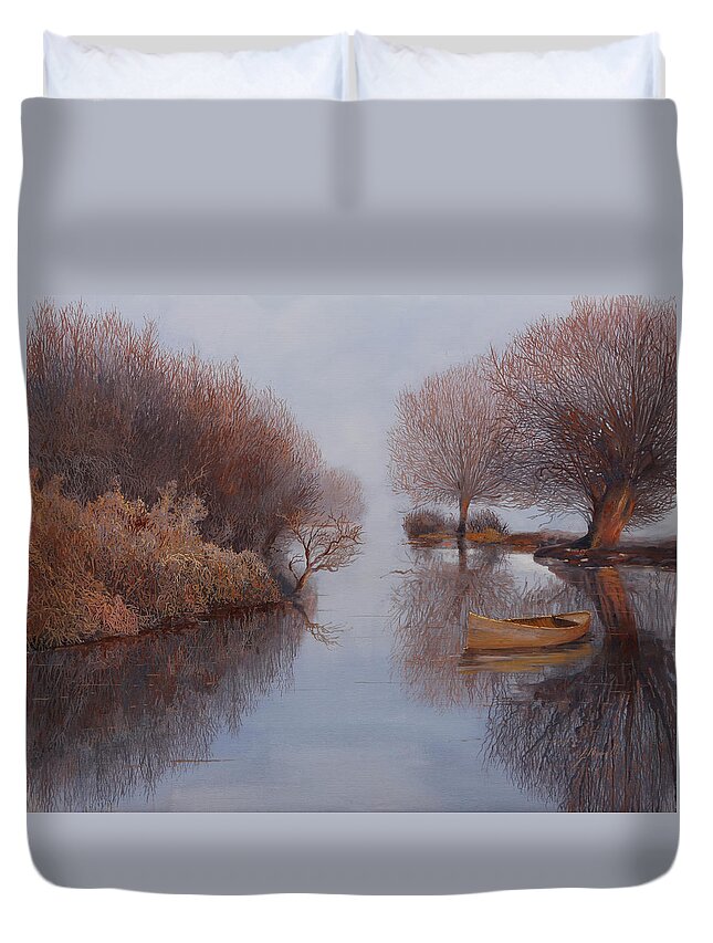 Fog Duvet Cover featuring the painting Grigio Nebbia by Guido Borelli