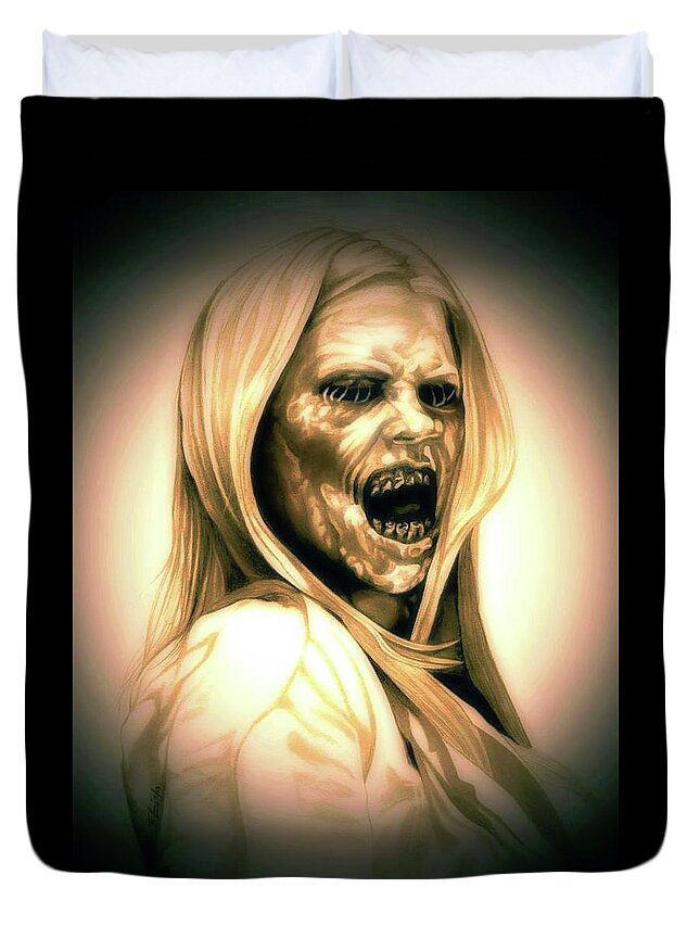 Grimm Duvet Cover featuring the drawing Grimm by Fred Larucci