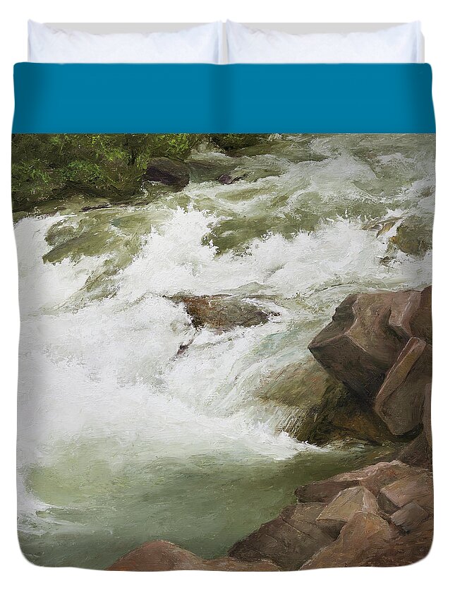 Grizzly Creek Duvet Cover featuring the painting Grizzly Creek Spring Melt White Water by Hone Williams