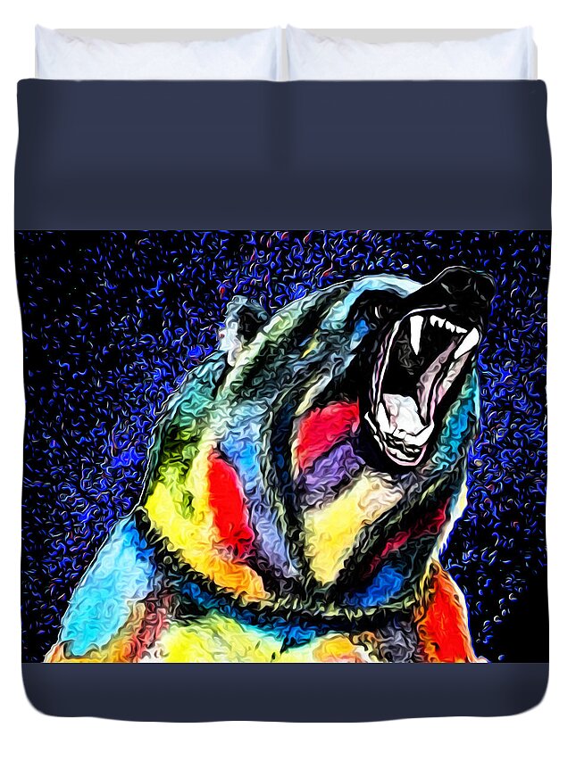 Digital Grizzly Duvet Cover featuring the digital art Grizzly's Growl by Ronald Mills