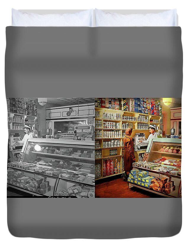 Provincetown Duvet Cover featuring the photograph Grocery - Provincetown, MA - Anybody's deli 1942 - Side by Side by Mike Savad