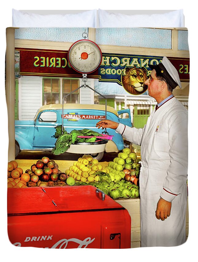 Provincetown Duvet Cover featuring the photograph Grocery - Provincetown, MA - Anybody's Fruit 1942 by Mike Savad