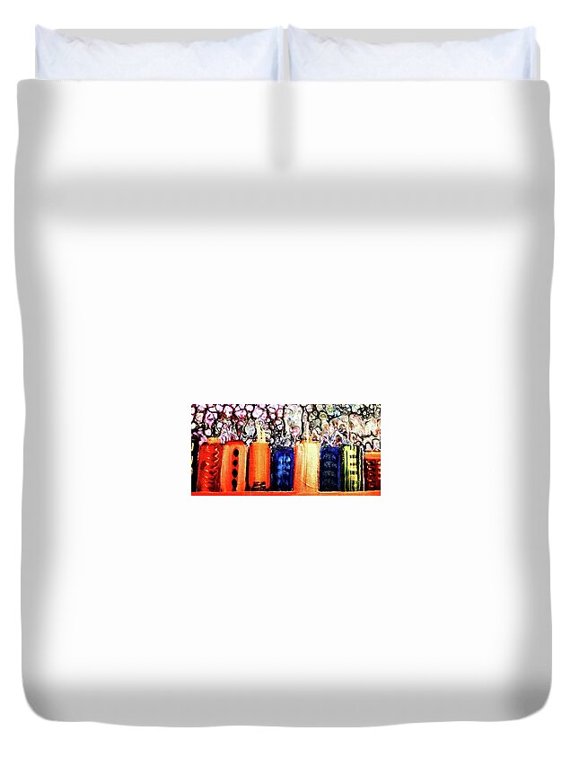 City Duvet Cover featuring the painting Groovy City by Anna Adams