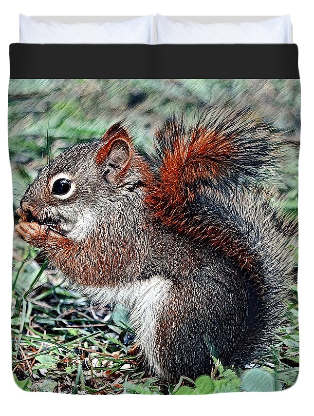 Squirrel Duvet Cover featuring the digital art Ground Squirrel by Pennie McCracken - Endless Skys