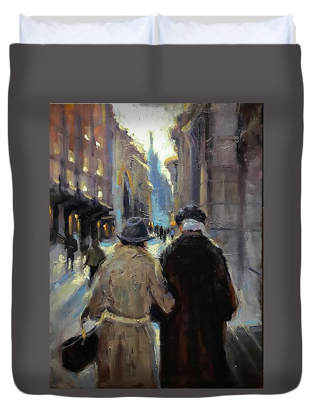 Couple Duvet Cover featuring the painting Growing old together by Ashlee Trcka