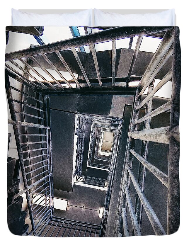 Parking Structure Duvet Cover featuring the photograph Grunge Stairwell by Phil Perkins