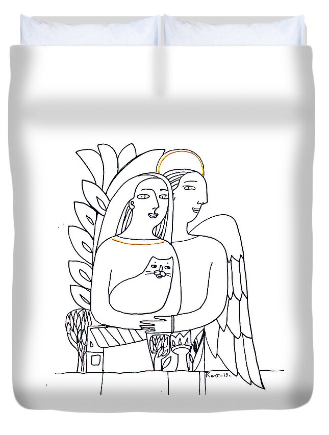 Russian Artists New Wave Duvet Cover featuring the drawing Guardian Angel by Tatiana Koltachikhina