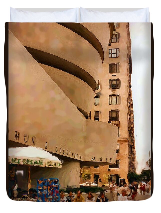 Guggenheim Ny Duvet Cover featuring the mixed media Guggenheim NY by Asbjorn Lonvig