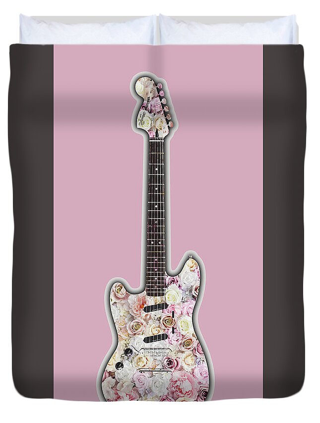 Guitar Duvet Cover featuring the painting Guitar Flowers Floral by Tony Rubino