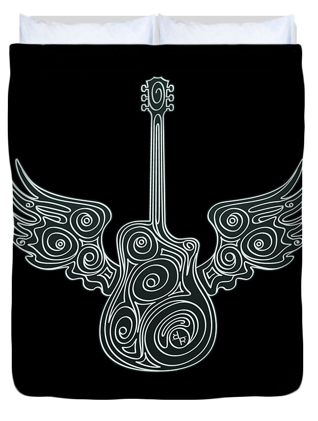 Guitar Duvet Cover featuring the painting Guitar With Wings T-Shirt Tees Tee by Tony Rubino