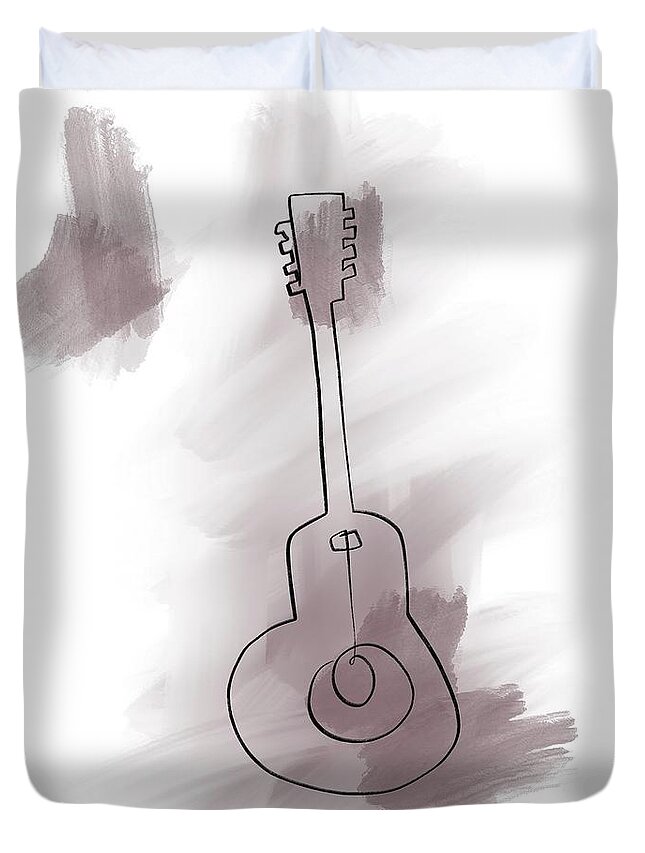 Guitar Duvet Cover featuring the digital art Guitarra Morisca - Minimal, Modern - Contemporary Abstract Painting by Studio Grafiikka