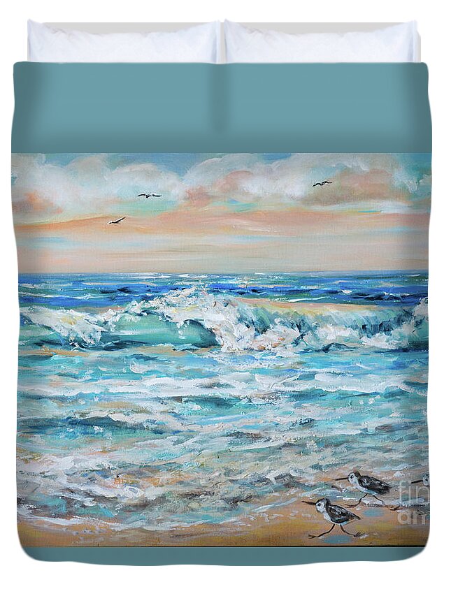 Sea Duvet Cover featuring the painting Gulf Wave by Linda Olsen