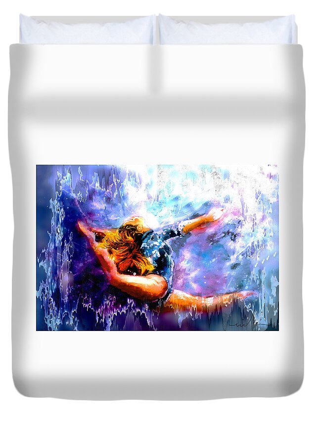 Sport Duvet Cover featuring the painting Gymnast Katelyin Ohashi 01 Angel Wash by Miki De Goodaboom