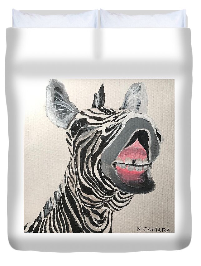 Pets Duvet Cover featuring the painting Ha Ha Zebra by Kathie Camara