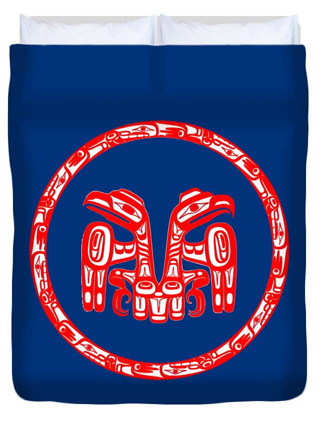Haida Duvet Cover featuring the digital art Haida Crest Double Red Eagles Pacific Northwest Coast by Peter Ogden
