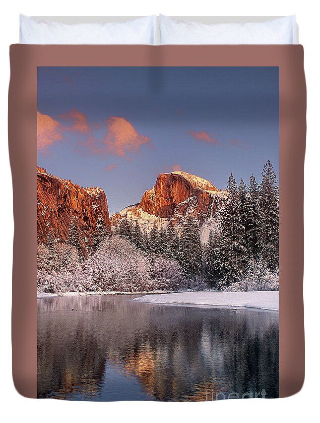 Dave Welling Duvet Cover featuring the photograph Half Dome Merced River Winter Yosemite National Park by Dave Welling