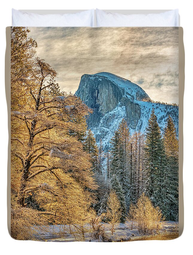 Half Dome Duvet Cover featuring the photograph Half Dome on Frosty Winter Morning by Kenneth Everett