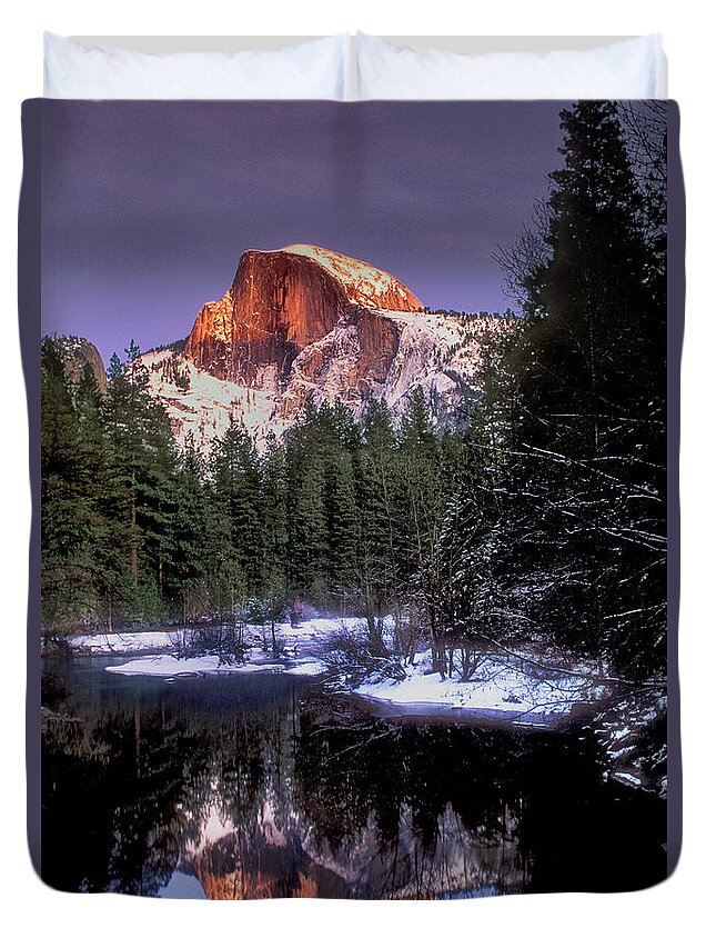 Dave Welling Duvet Cover featuring the photograph Half Dome Winteer Reflection Yosemite National Park by Dave Welling