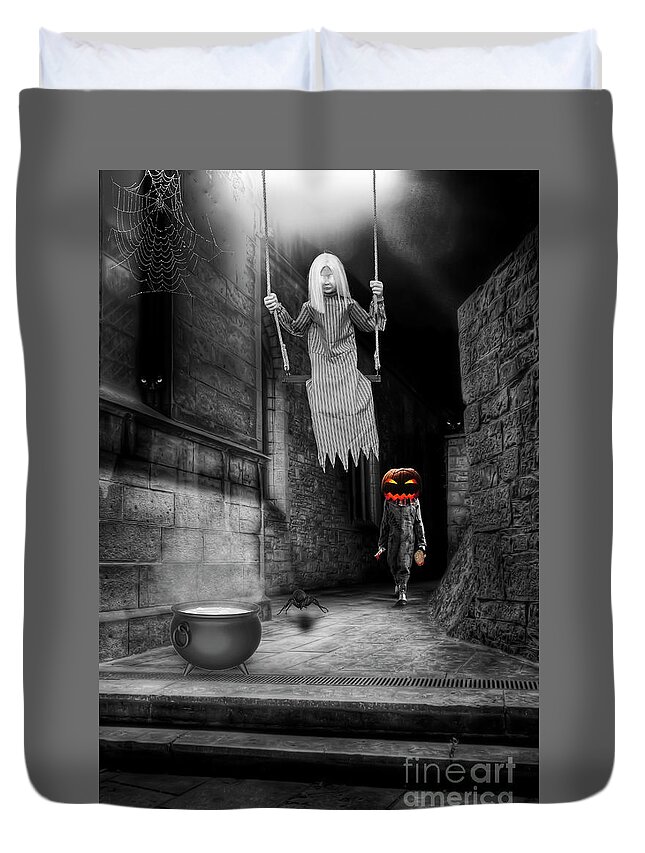 Halloween Duvet Cover featuring the digital art Halloween witch by Jim Hatch