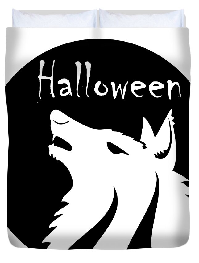 Halloween Wolf Monochrome, Black And White Transparent Vector Graphic  Design Duvet Cover by Mounir Khalfouf - Pixels