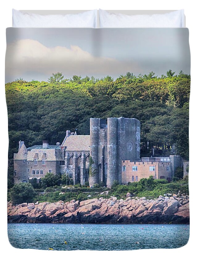 Gloucester Ma Duvet Cover featuring the photograph Hammond Castle from the Ocean near Gloucester Massachusetts by Jeff Folger