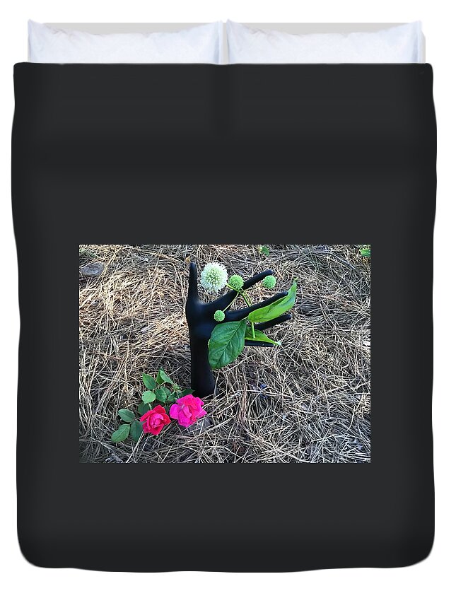 Hand Flowers Duvet Cover featuring the photograph Hand Flowers 1 by Catherine Wilson
