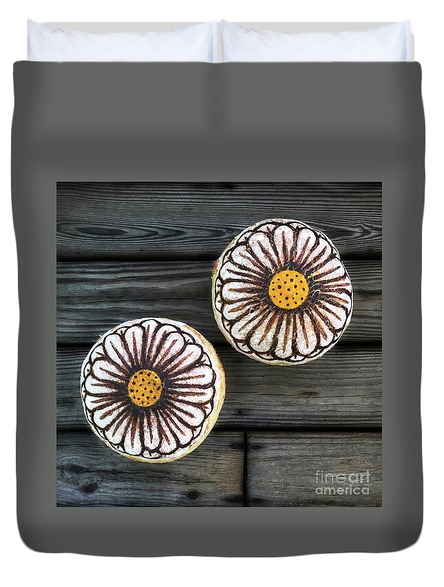 Bread Duvet Cover featuring the photograph Hand Painted Sourdough Daisy Duo 2 by Amy E Fraser