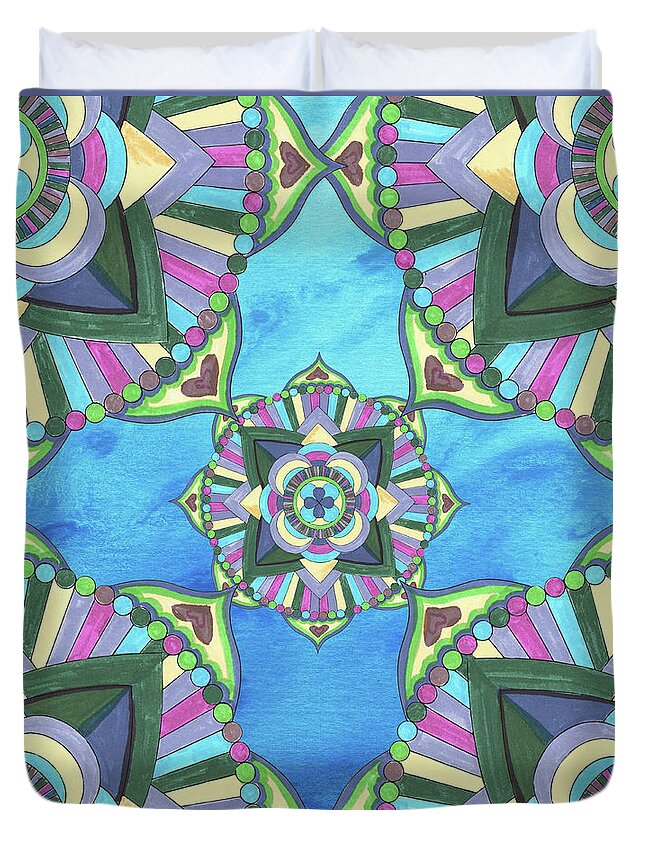 Mandala Duvet Cover featuring the photograph Hand Painted Watercolor Mandala Meditation Pattern I by Irina Sztukowski