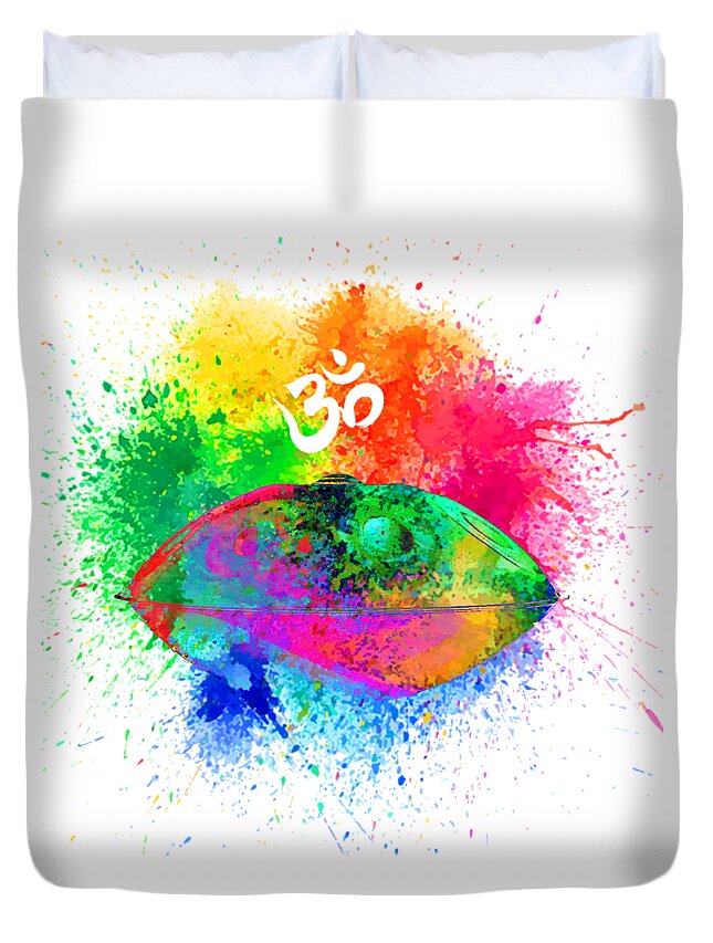 Om Duvet Cover featuring the digital art Handpan OM in colorfull by Alexa Szlavics