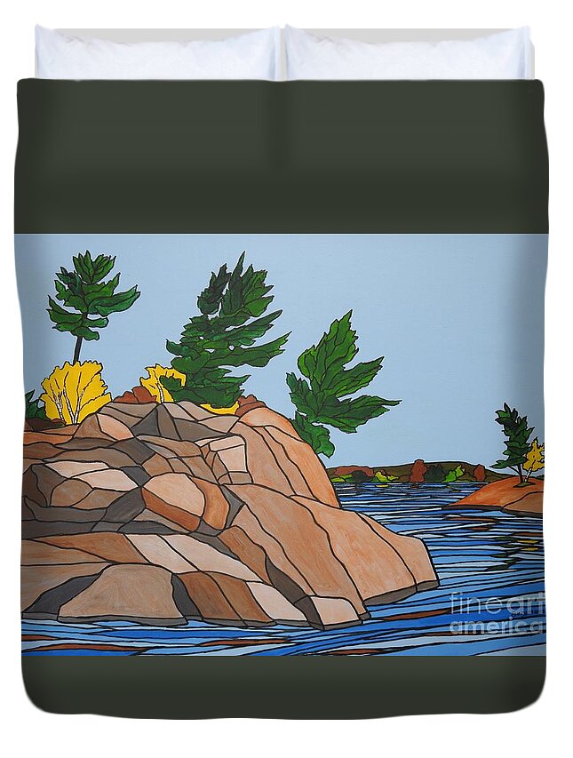 Landscape Duvet Cover featuring the painting Hanging on by Petra Burgmann