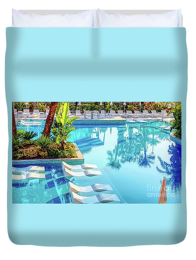 Holidays Duvet Cover featuring the photograph Happier days, holiday by the pool by Pics By Tony
