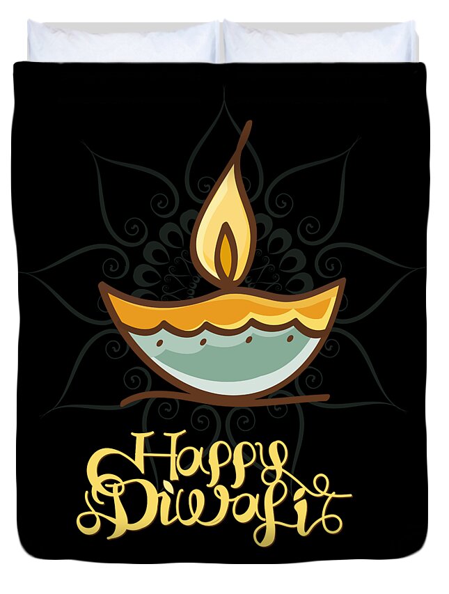 Cool Duvet Cover featuring the digital art Happy Diwali T Shirt by Flippin Sweet Gear