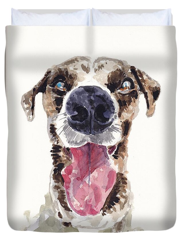 Watercolor Duvet Cover featuring the painting Happy Dog by George Cret