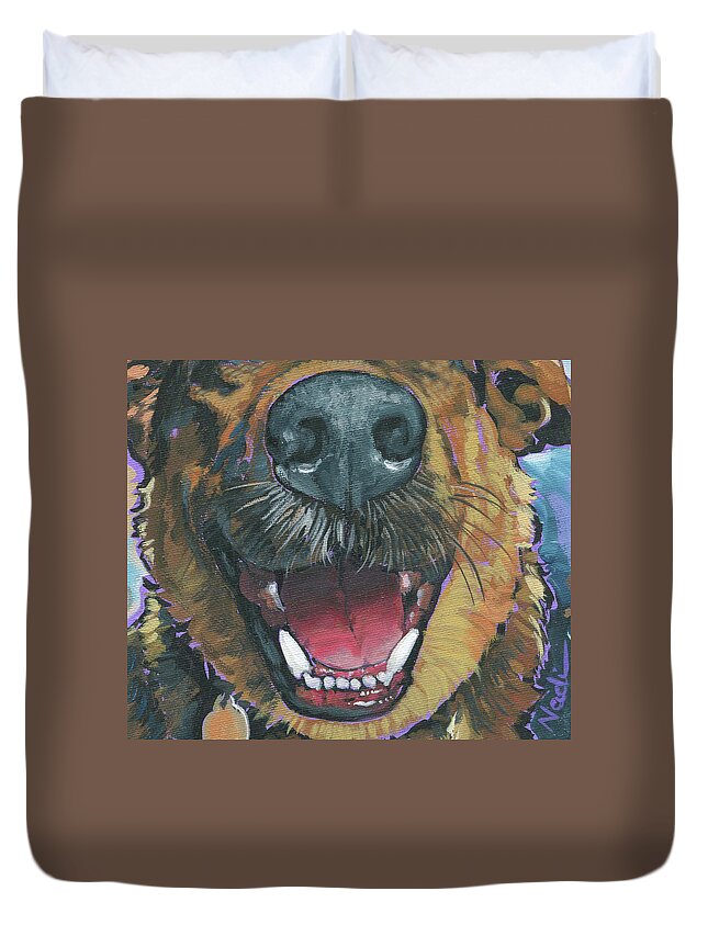 Dog Duvet Cover featuring the painting Happy Dog Mask by Nadi Spencer