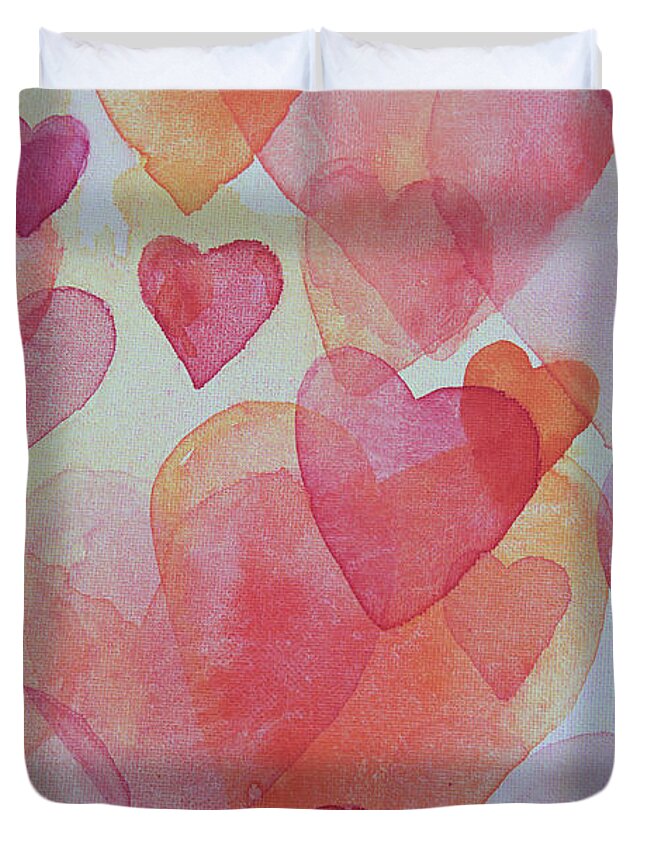 Love Duvet Cover featuring the painting Happy Hearts 2 by Stella Levi
