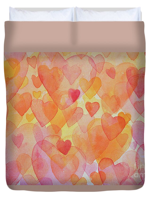 Love Duvet Cover featuring the painting Happy hearts by Stella Levi