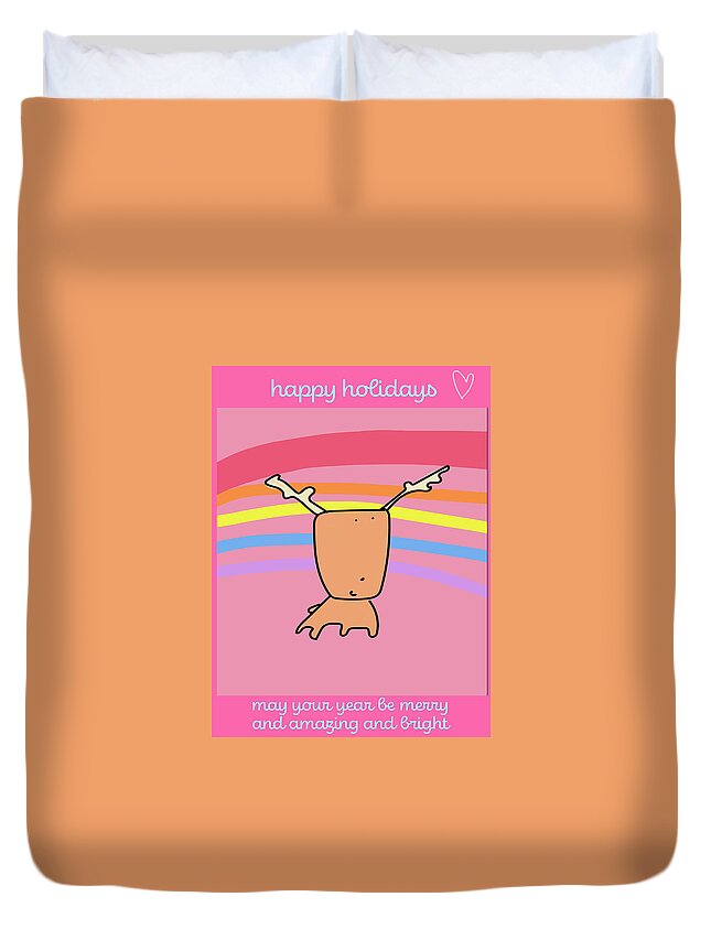 Holiday Duvet Cover featuring the digital art Happy Holidays Reindeer Rainbow by Ashley Rice