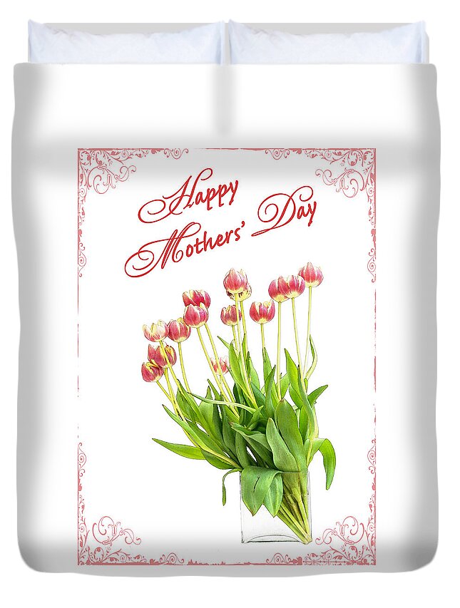 Flowers Duvet Cover featuring the mixed media Happy Mothers' Day by Moira Law