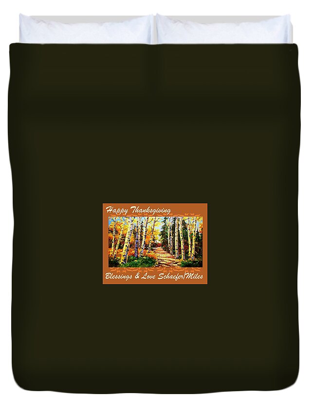 Thanksgiving Duvet Cover featuring the painting Happy Thanksgiving Autumn Mosaic by Kevin Wendy Schaefer Miles