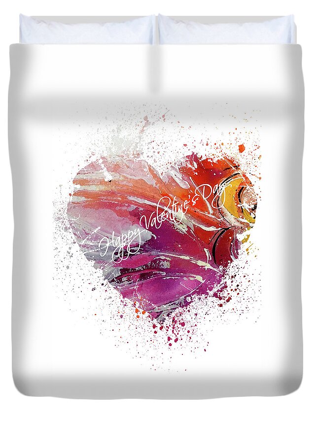 Heart Duvet Cover featuring the mixed media Happy Valentines's Day by Moira Law