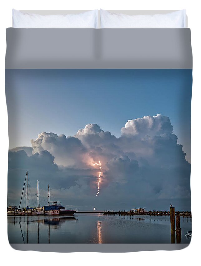 Lightning Duvet Cover featuring the photograph Harbor Lightning by Ty Husak