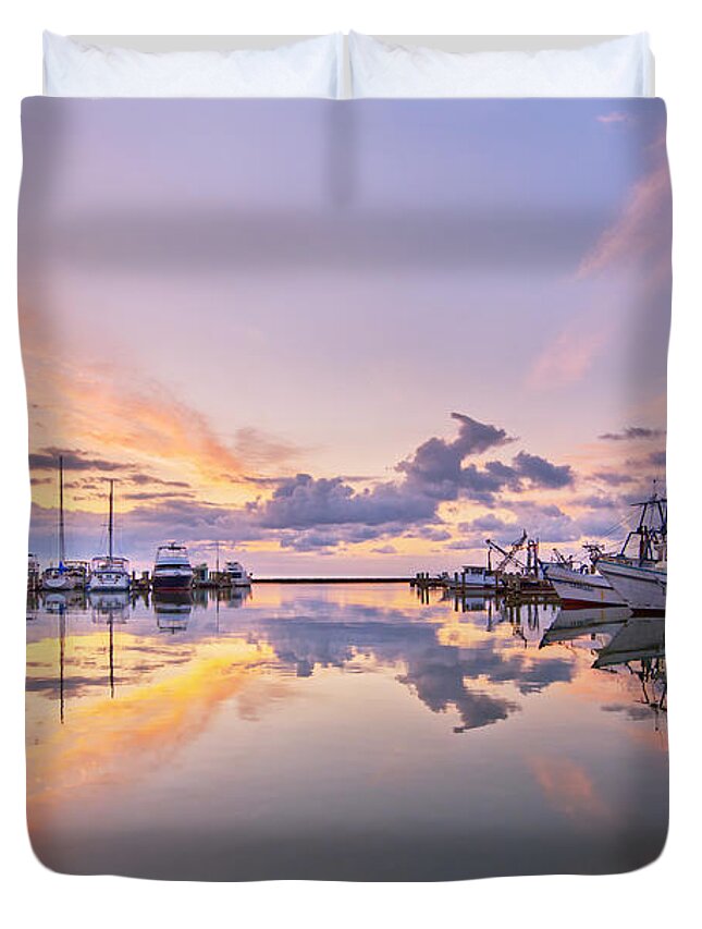 Sunrise Duvet Cover featuring the photograph Harbor Sunrise by Ty Husak