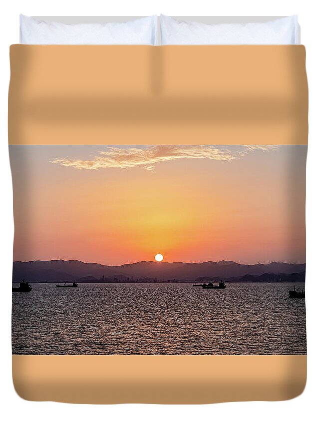 Sunset Duvet Cover featuring the photograph Harbor Sunset by William Dickman