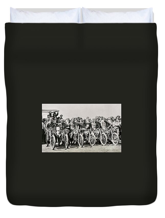 Off To The Races Duvet Cover featuring the photograph Harley-Davidson Racers by Jon Neidert