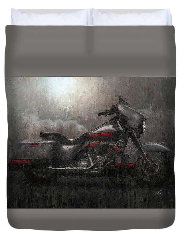 Motorcycle Duvet Cover featuring the painting Harley-Davidson STREET GLIDE grey Motorcycles by Vart by Vart