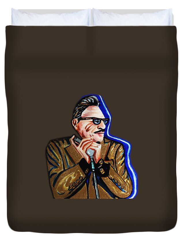 Rick Estrin Duvet Cover featuring the mixed media Harmonica saved my life by Nedra Russ