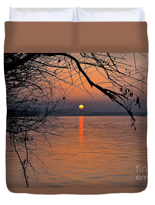 Harmony Duvet Cover featuring the photograph Harmony and Peace of The Sunset by Leonida Arte